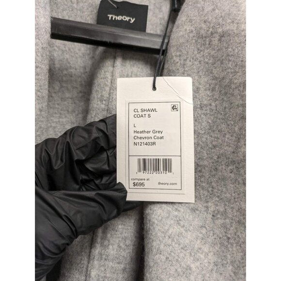 Theory Women’s Double Face Wool Shawl Wrap Coat Heather Grey L - Picture 6 of 8